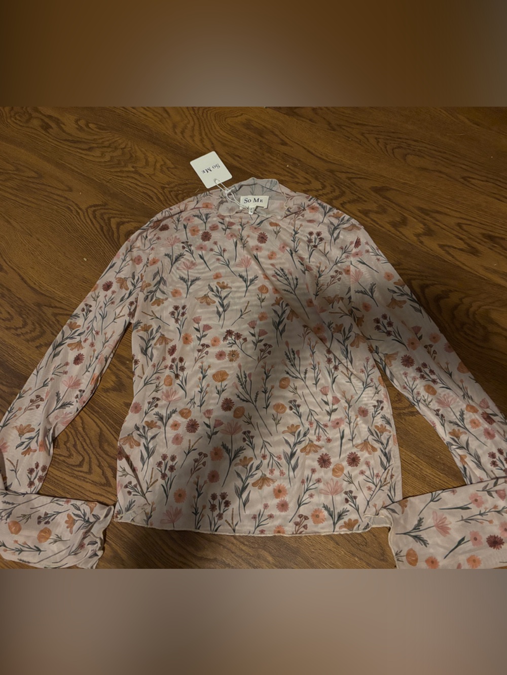 So Me Floral Long-Sleeve Blouse in Blush and Rust